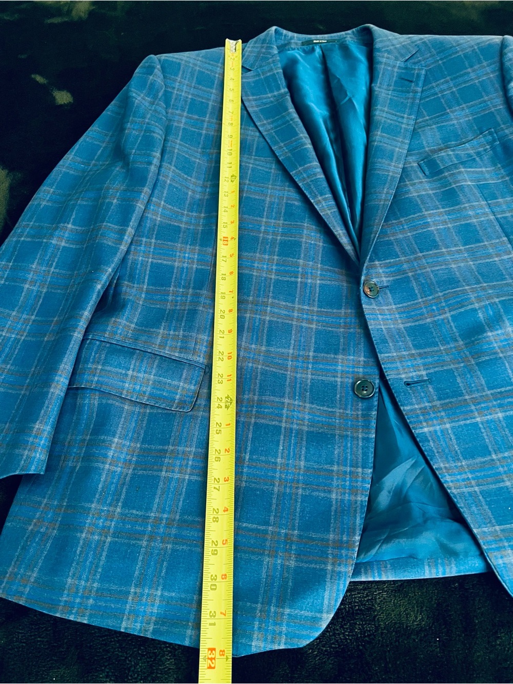 Ermenegildo Zegna Made in Italy Blue Plaid Sport Coat with Subtle Tan Windowpane - Picture 13 of 14